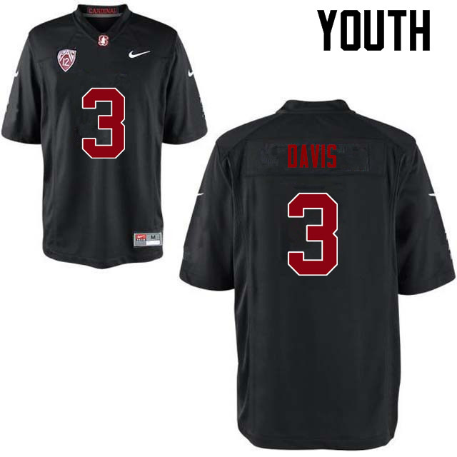 Youth Stanford Cardinal #3 Noor Davis College Football Jerseys Sale-Black